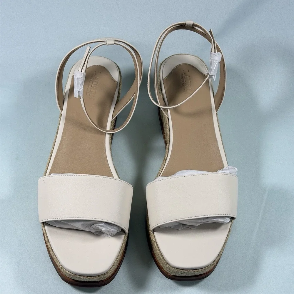 Laure Ralph Lauren Size-11B Leona Espadrille Platform Wedge Sandal Leather White